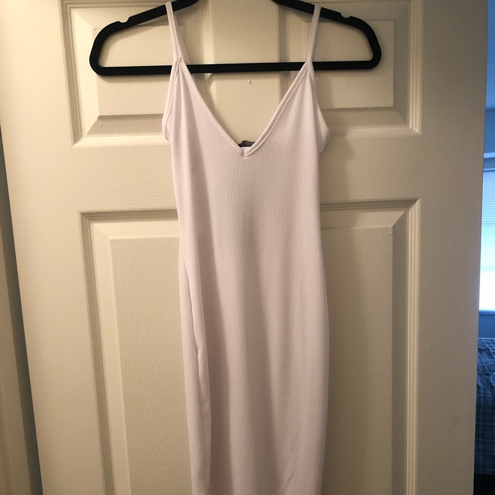 PLT White Ribbed Plunge Midi Dress- Size 8